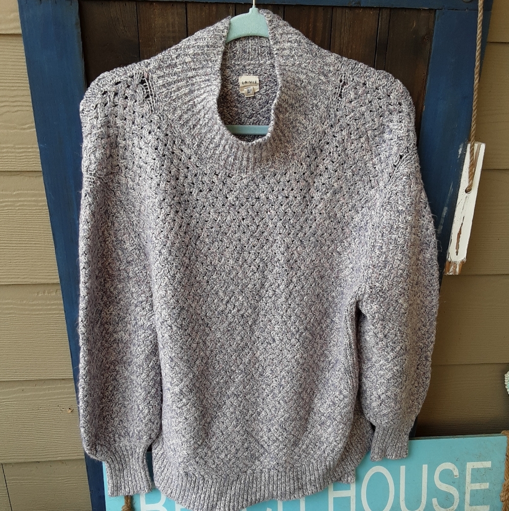 Purple And Gray Rebecca Taylor Chunky Knit Cowl Neck Sweater Size L.